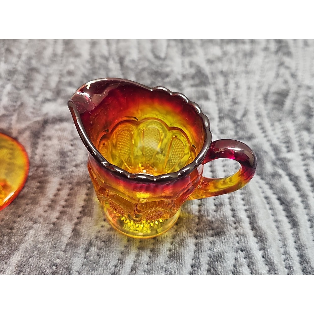 Vintage Glass Amber Brown Hobnail Crimped Rim Candy Bowl & Creamer Pitcher - Picture 3 of 5